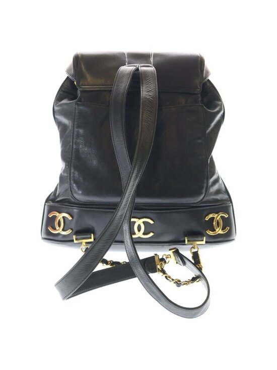Chanel Vintage Triple CC Logo GD Backpack Black Gold main image 9